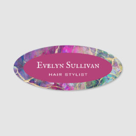 Fuchsia Aquamarine Opal Design Namn bricka Namnbricka