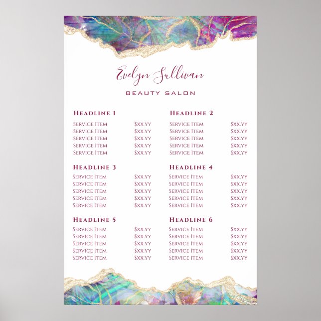 Fuchsia Aquamarine Opal Design Pris List Poster (Framsidan)