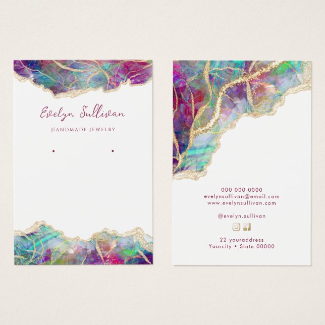 Fuchsia aquamarine opal jewelry visning card visitkort (Framsida & baksida)