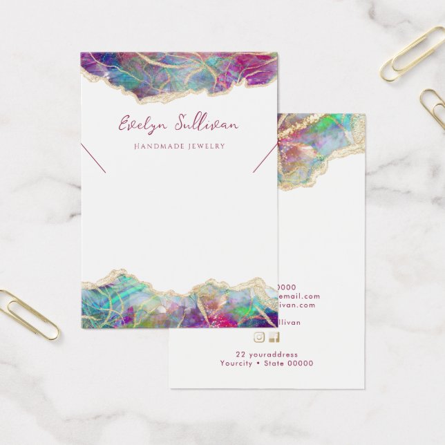 Fuchsia aquamarine opal necklace visning card visitkort (Kontor)