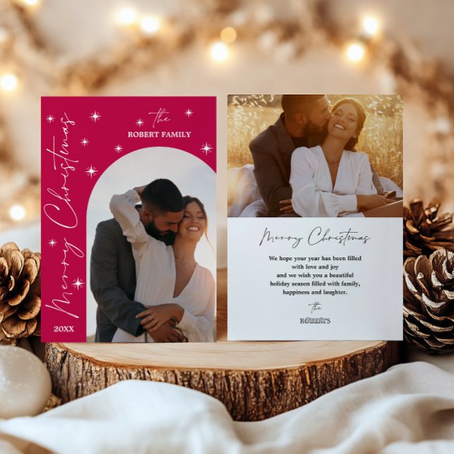 Fuchsia Arch Chic Script 2 Foto GOD JUL  Julkort (Skapare uppladdad)