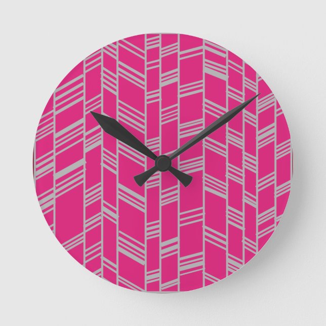 Fuchsia Art Deco Linjer Rund Klocka (Framsida)