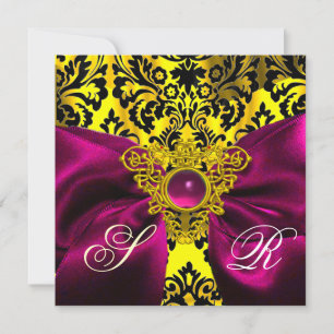 FUCHSIA BAND GULD CELTISKT HJÄRTA DAMASK MONOGRAM INBJUDNINGAR