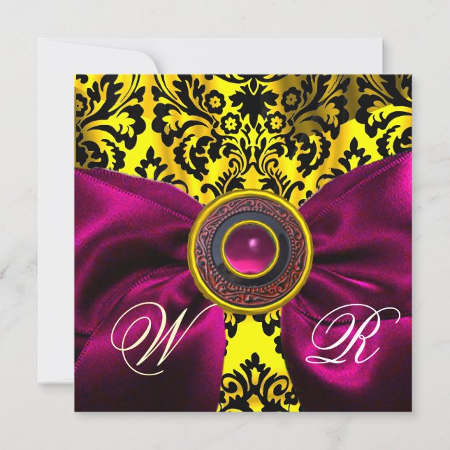 FUCHSIA BAND GULD GUL SVART DAMAST MONOGRAM INBJUDNINGAR (Framsida)