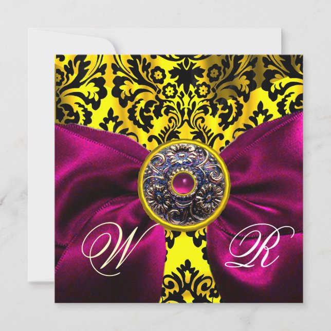 FUCHSIA BAND GULD GUL SVART DAMAST MONOGRAM INBJUDNINGAR (Framsida)