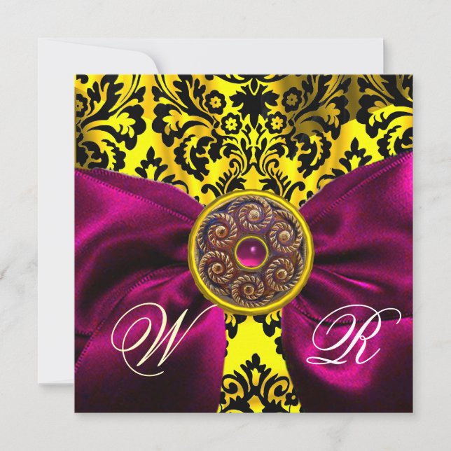 FUCHSIA BAND GULD GUL SVART DAMAST MONOGRAM INBJUDNINGAR (Framsida)