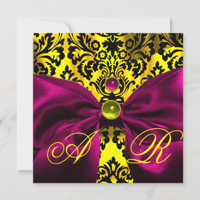 FUCHSIA BAND GULD GUL SVART DAMAST MONOGRAM INBJUDNINGAR (Framsida)