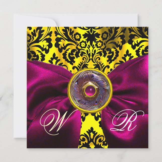 FUCHSIA BAND GULD GUL SVART DAMAST MONOGRAM INBJUDNINGAR (Framsida)