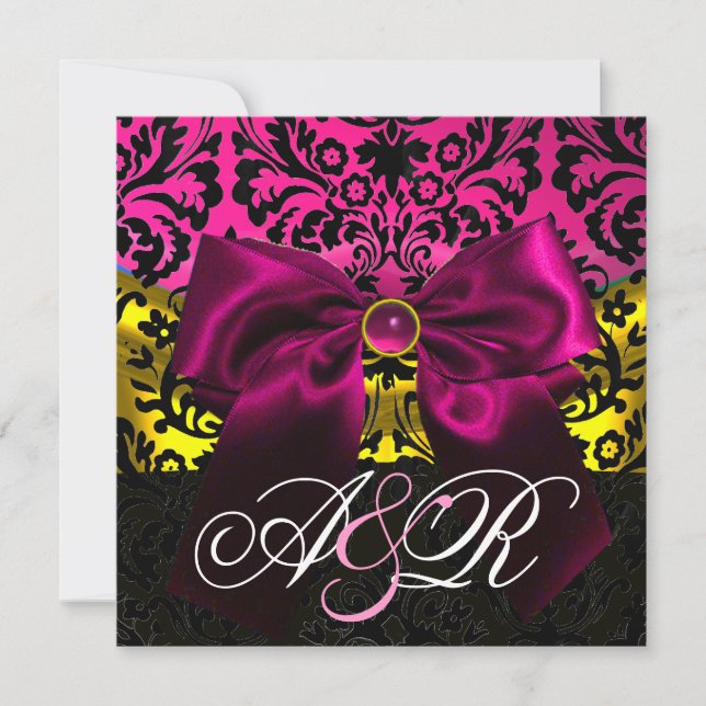 FUCHSIA BAND GULD ROSA SVART  DAMASK MONOGRAM INBJUDNINGAR (Framsida)