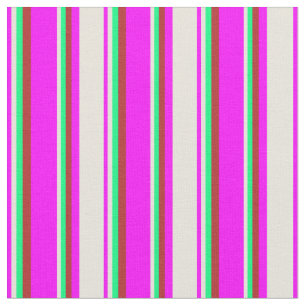 Fuchsia, Beige, Grönt och Red Stripe Mönster Tyg