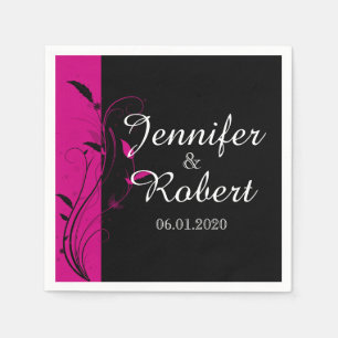 Fuchsia Black Blommigt Filigree Bröllop Napkin Pappersservett