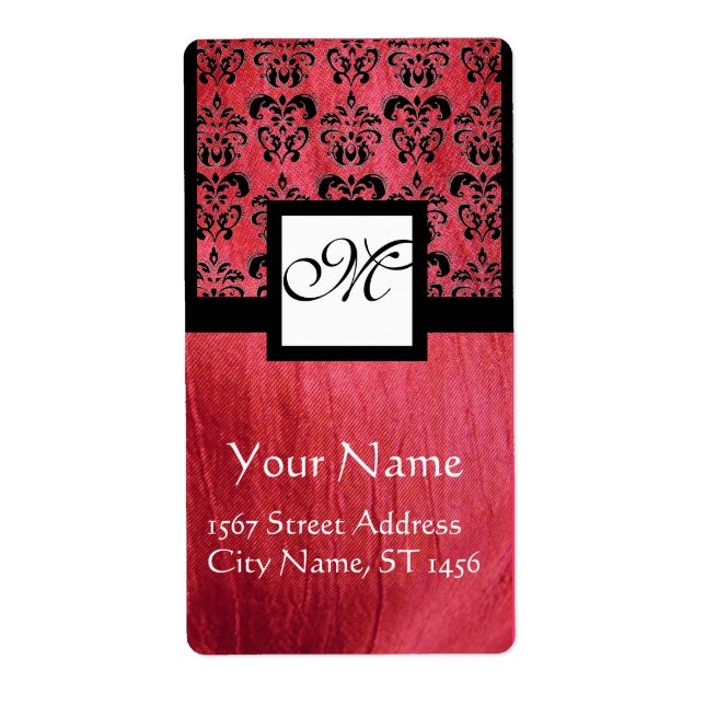 FUCHSIA BLACK ROSA SILKE DAMASK, SQUARE MONOGRAM FRAKTSEDEL (Framsidan)
