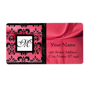 FUCHSIA BLACK ROSA SILKE DAMASK, SQUARE MONOGRAM FRAKTSEDEL
