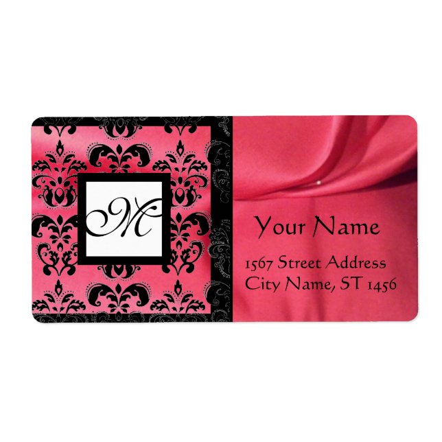 FUCHSIA BLACK ROSA SILKE DAMASK, SQUARE MONOGRAM FRAKTSEDEL (Framsidan)