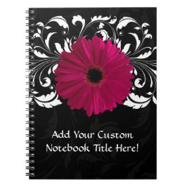 Fuchsia, Black/White Gerbera-Daisyn Anteckningsbok Med Spiral