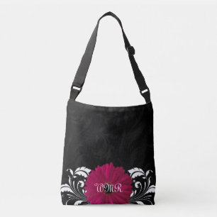 Fuchsia, Black/White Gerbera-Daisyn Axelväska