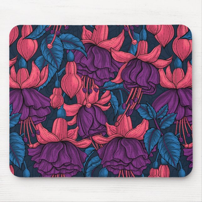 Fuchsia (blått och lila) musmatta (Framsidan)
