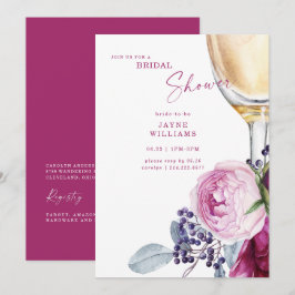 Fuchsia Blommig Champagne Elegant Bröllopsfest  Inbjudningar