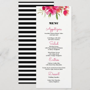 Fuchsia Blommigt Black Rand Bröllop Menu-kort Meny