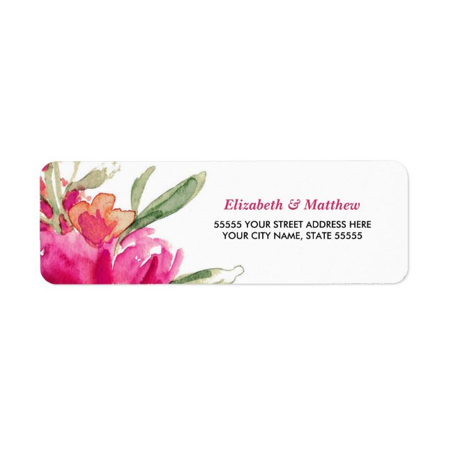Fuchsia Blommigt Bröllop Returetiketter Returadress Etikett (Framsidan)