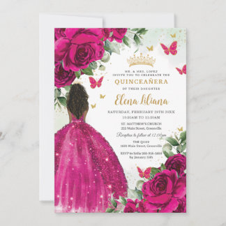 Fuchsia Blommigt Brown Princess Quinceañera Sweet Inbjudningar