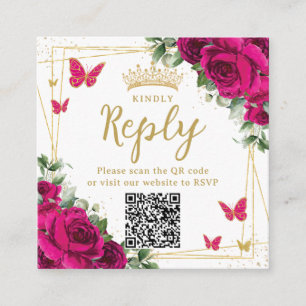 Fuchsia Blommigt Butterflies Quinceanera OSA QR Tilläggskort
