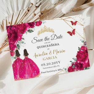 Fuchsia Blommigt Twillingars XV Quinceañera Spara Datumet