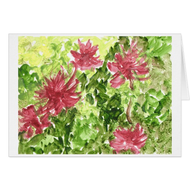 Fuchsia-blommor mot inläggskort för gräsmattor i g hälsningskort (Framsidan Horizontal)