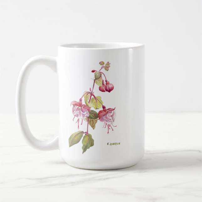 Fuchsia blomröd och lila och sa: kaffemugg (Vänster)
