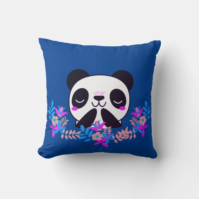 Fuchsia & Blue Blommigt Panda Bear Dekorativ kudde (Framsida)
