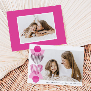 Fuchsia Boho Hearts Photo Valentine Day Julkort