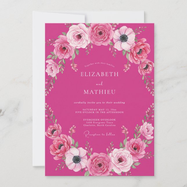 Fuchsia Bold Watercolor Romantic Wedding Inbjudningar (Framsida)