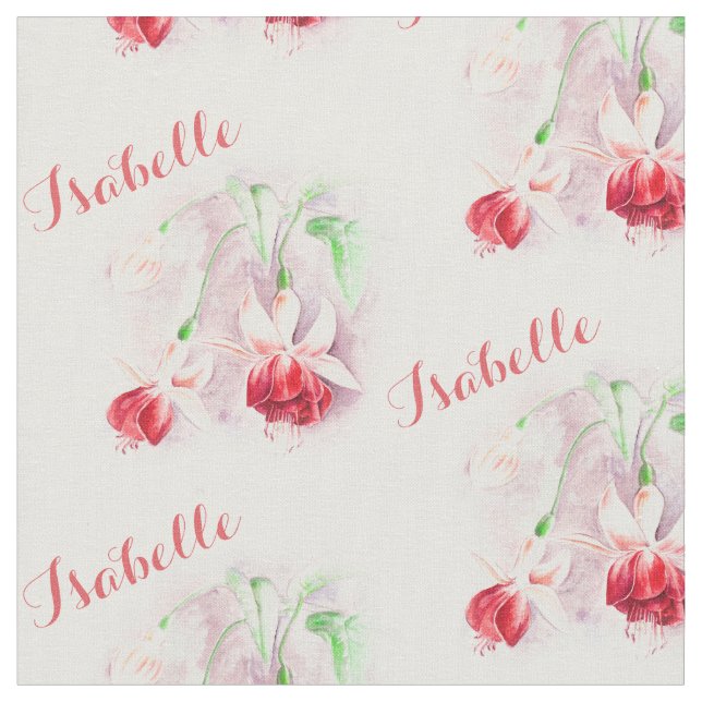 Fuchsia botaniska rosa röd namn-vattenfärgsstruktu tyg (Närbild)