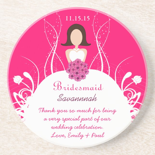 Fuchsia Brunette Bridesmaid Bröllop Gown Underlägg Sandsten (Framsidan)