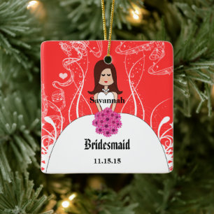 Fuchsia Brunette Bröllop Gown Bridesmaid Ornament