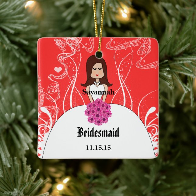 Fuchsia Brunette Bröllop Gown Bridesmaid Ornament (Träd)