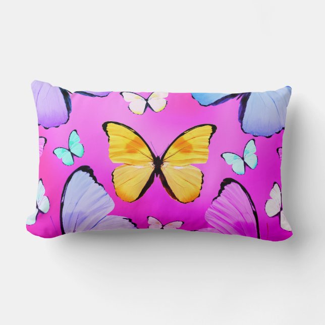 Fuchsia Butterfly Skriv ut Lumbar Dekorativ kudde (Framsida)
