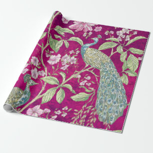 Fuchsia Chinoiserie blommigt Decoupage Presentpapper