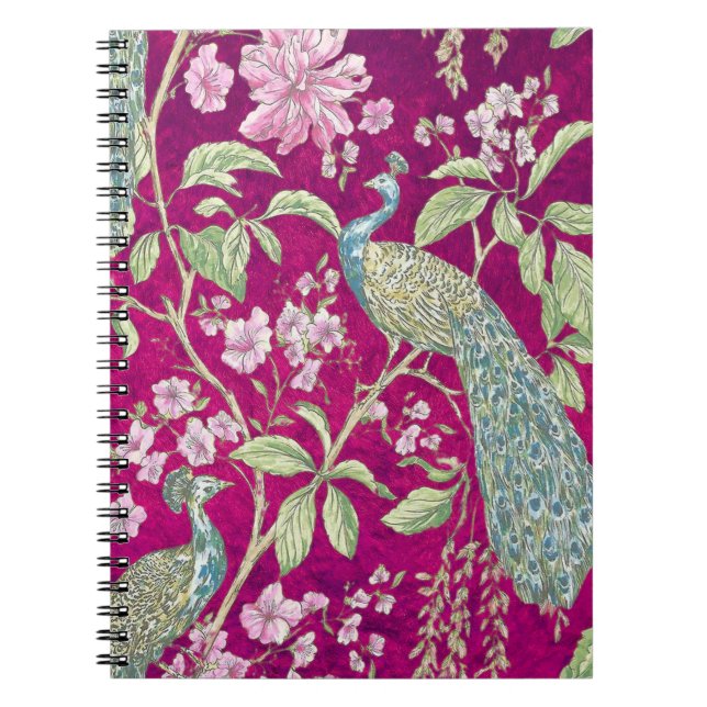 Fuchsia Chinoiserie blommigt för pålning Anteckningsbok (Framsidan)