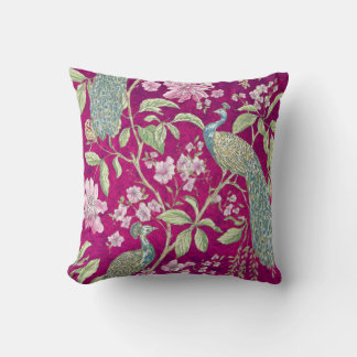 Fuchsia Chinoiserie blommigt för pålning Kudde