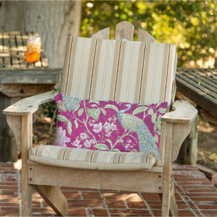 Fuchsia Chinoiserie Peacock Blommigt Patio utomhus Lumbarkudde