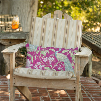 Fuchsia Chinoiserie Peacock Blommigt Patio utomhus Lumbarkudde