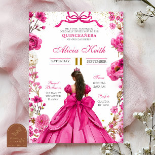Fuchsia coquette bow prinsessa quinceanera inbjuda inbjudningar