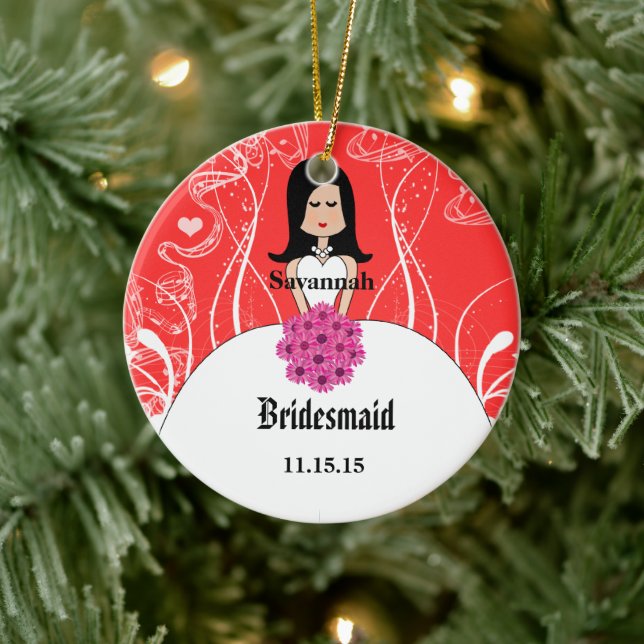 Fuchsia & Coral Bröllop Gown Bridesmaid Ornament (Träd)