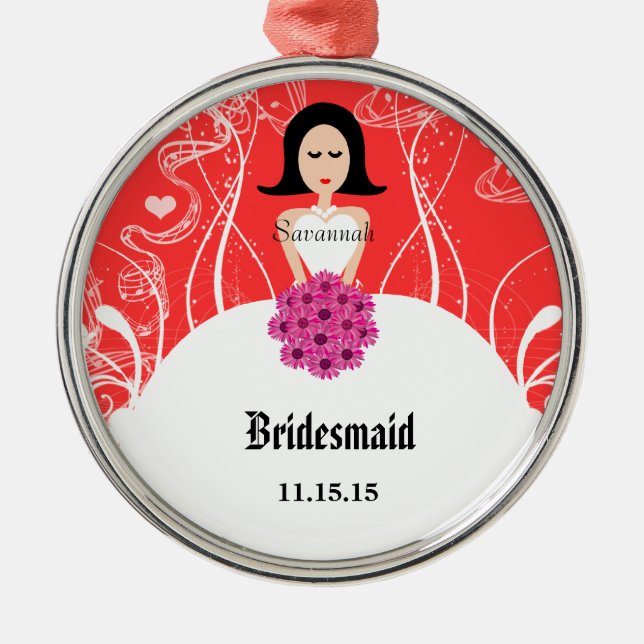 Fuchsia & Coral Bröllop Gown Bridesmaid Ornament (Framsidan)