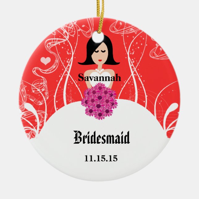 Fuchsia & Coral Bröllop Gown Bridesmaid Ornament (Framsidan)