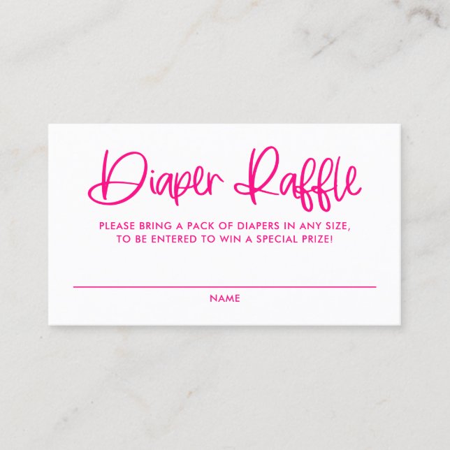 Fuchsia Cute Modern Calligraphy Diaper Raffle Card Visitkort (Framsida)