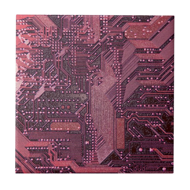 Fuchsia Cyber Circuit Board Tech Art Electronics Kakelplatta (Framsidan)