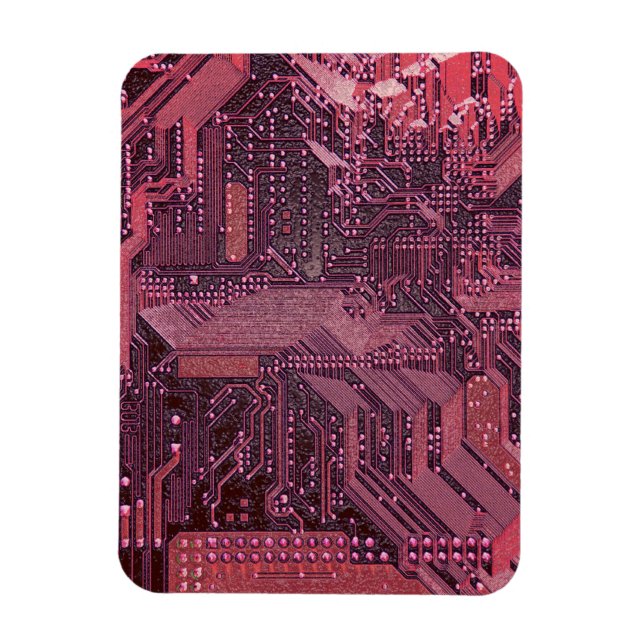 Fuchsia Cyber Circuit Board Tech Art Electronics Magnet (Vertikal)