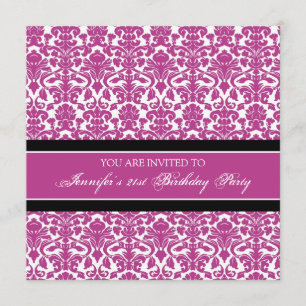 Fuchsia Damask 21:a födelsedagsbjudandet Inbjudningar
